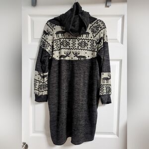 NWT - Jodifl Womens Dark And Light Gray Winter Cowl Neck Sweater Dress Size M